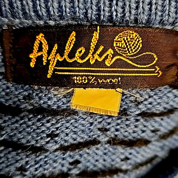 Apleks Women 100% Wool Button Front Scandinavian Blue Cardigan Sweater Size L/XL - Picture 7 of 8